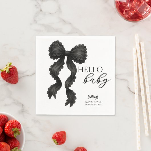 Zwart Bow Baby shower Coquette lint Servet (Insitu)