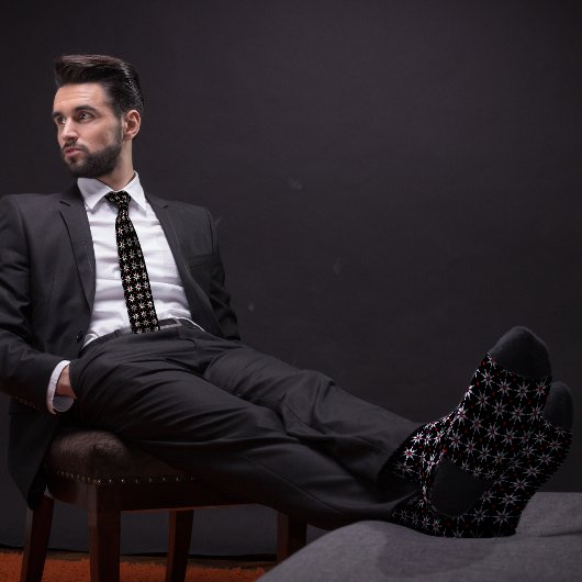 Zwart Bowling Pin Bloem Patroon Stropdas