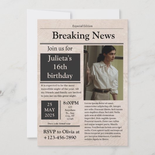 Zwart  Breaking News formele klassieker Kaart (Voorkant)