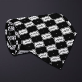 Zwart (brede rechthoek) Logo Checkerboard Stropdas
