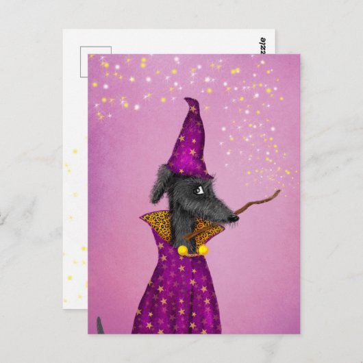 Zwart briefkaart met wizardhond (Voorkant / Achterkant)