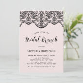 Zwart Brocade Lace Blush Bridal Brunch Kaart (Staand voorkant)