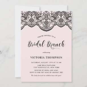 Zwart Brocade Lace Blush Bridal Brunch Kaart