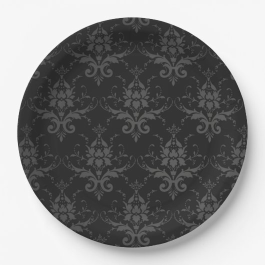 Zwart Brocade Pattern Gothic Paper-Bord Papieren Bordje (Voorkant)