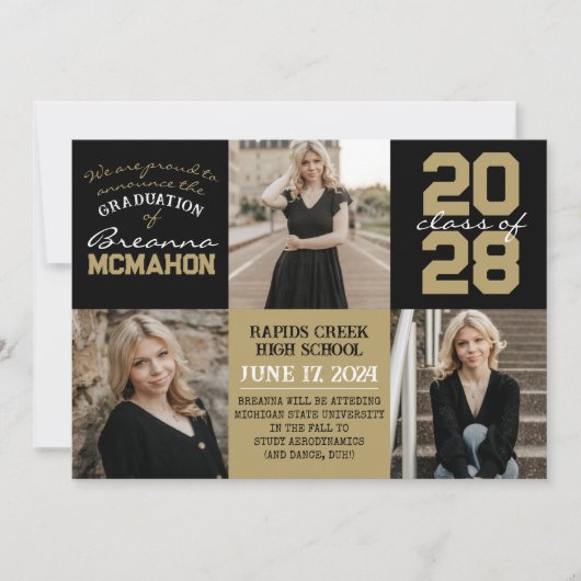 Zwart & Brons 4 Foto Afstuderen Aankondiging (Voorkant)