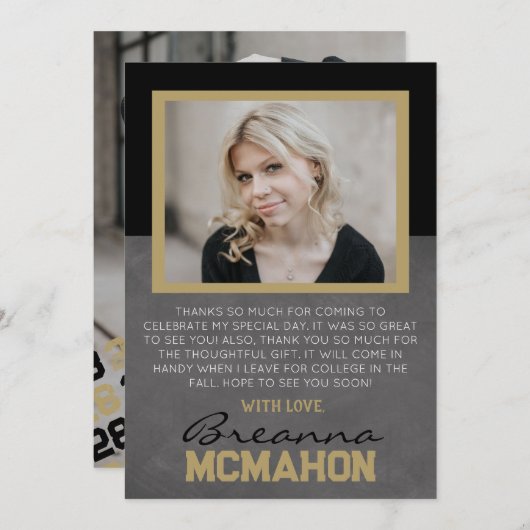 Zwart & Brons Afstuderen 2 foto dank u kaart (Voorkant / Achterkant)