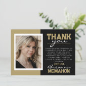 Zwart & Brons Afstuderen foto dank u kaart (Staand voorkant)