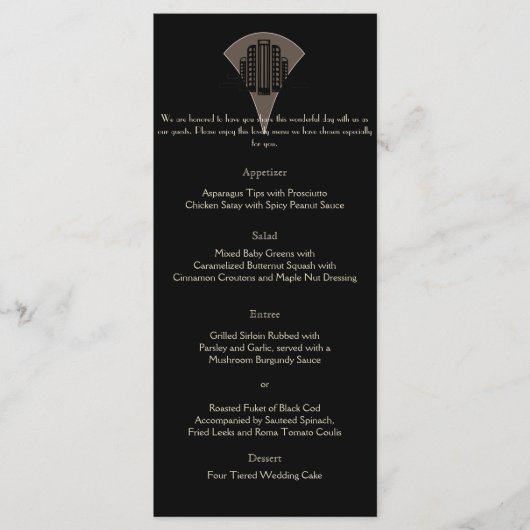 Zwart Brons Art Deco Tower Bruiloft Menu (Voorkant)