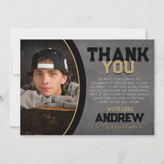 Zwart Brons Chalkboard Afstuderen Dank u Kaart (Voorkant)