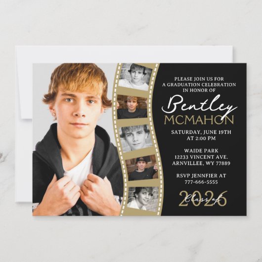 Zwart & Brons Fotofilmstrip Afstuderen Collage Kaart (Voorkant)