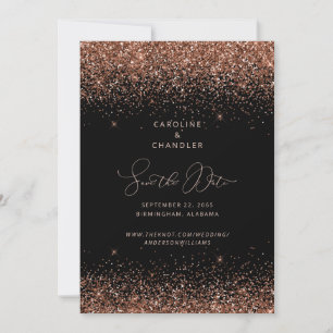 Zwart & Brons Glitter Bruiloft Save the Date Glam Kaart