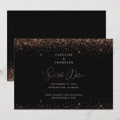 Zwart & Brons Glitter Save the Date Glam Kaart (Voorkant / Achterkant)