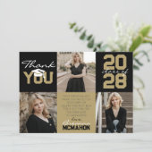 Zwart & Brons Goud 3 Foto Afstuderen Dank u Kaart (Staand voorkant)
