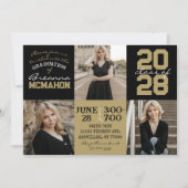 Zwart & Brons Goud 3 Foto Afstuderen Invitation Kaart (Voorkant)