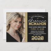 Zwart & Brons Goud Afstuderen Fotoaankondiging Kaart (Voorkant)