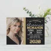 Zwart & Brons Goud Afstuderen Fotouitnodiging Kaart (Staand voorkant)