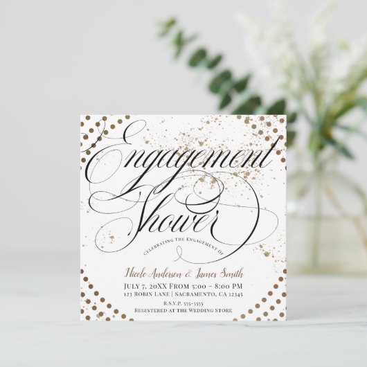 Zwart Brons Modern Chique Verloving Douche Party Kaart (Staand voorkant)