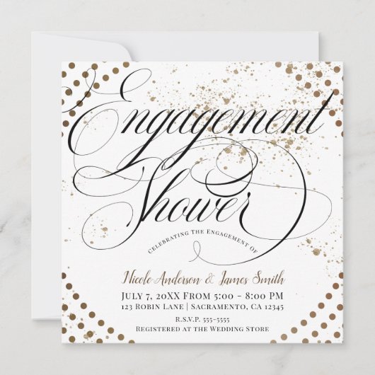 Zwart Brons Modern Chique Verloving Douche Party Kaart (Voorkant)