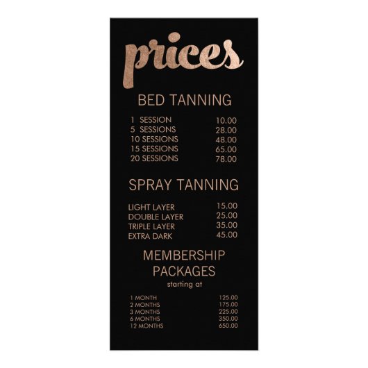 Zwart & Brons Salon Menu Prijs Lijst Kaarten (Voorkant)