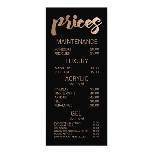 Zwart & Brons Salon Menu Prijs Lijst Kaarten (Voorkant)