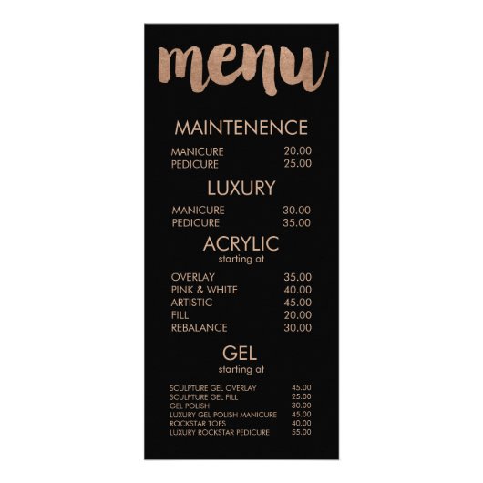 Zwart & Bronzen Typografie Salon Menu Kaarten (Voorkant)