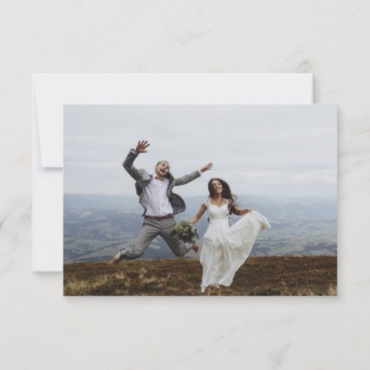 Zwart Bruiloft Dank u Foto Minimalistische Kaart (Achterkant)