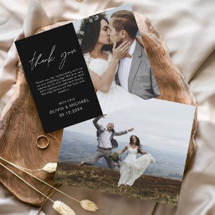 Zwart Bruiloft Dank u Foto Minimalistische Kaart