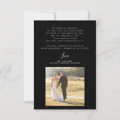 Zwart bruiloft eenvoudig 2 foto-elegant script bedankkaart (Achterkant)