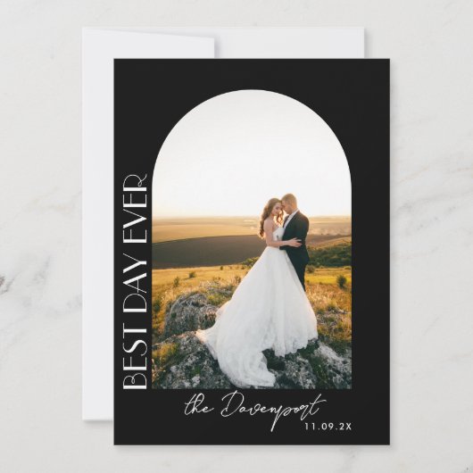 Zwart Bruiloft Foto Dank u Bedankkaart (Voorkant)