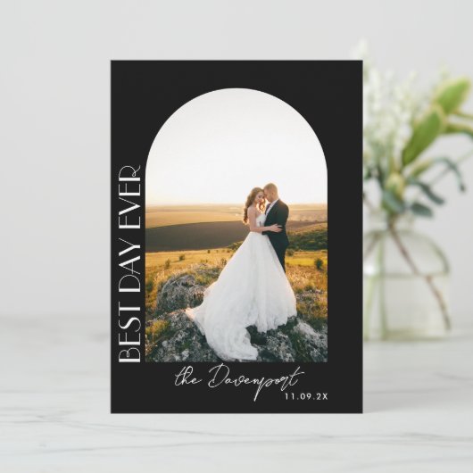 Zwart Bruiloft Foto Dank u Bedankkaart (Staand voorkant)