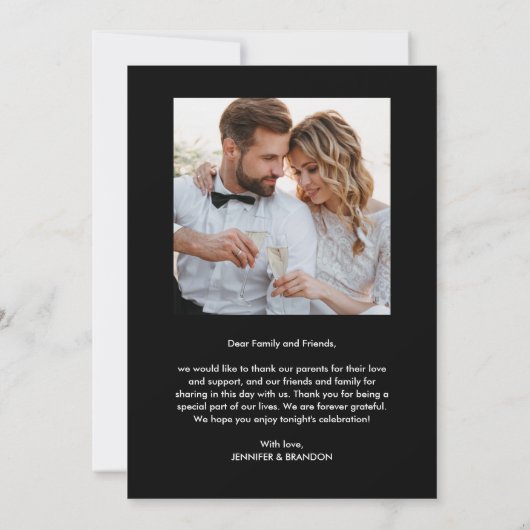 Zwart Bruiloft Foto Dank u Bedankkaart (Achterkant)