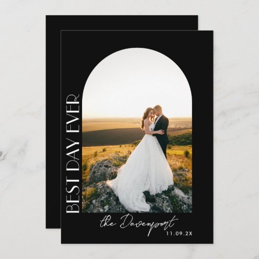 Zwart Bruiloft Foto Dank u Bedankkaart (Voorkant / Achterkant)