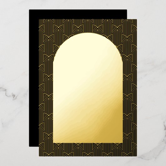 Zwart Bruiloft Geometrisch Folie Uitnodiging (Voorkant / Achterkant)