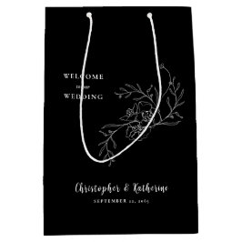 Zwart bruiloft gunst welkom  bloemenkaart medium cadeauzakje