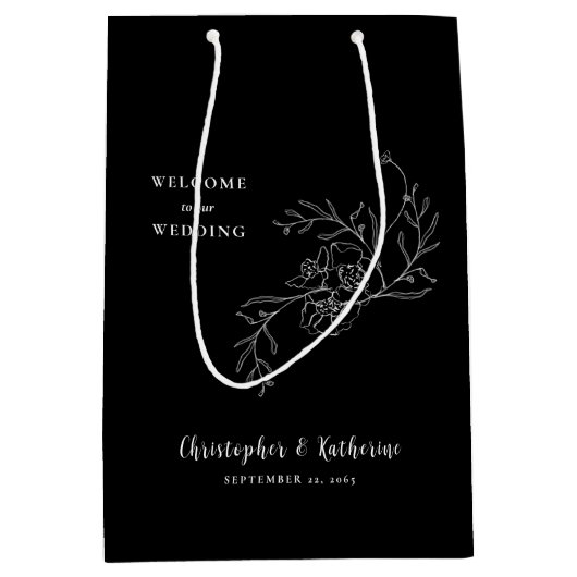 Zwart bruiloft gunst welkom  bloemenkaart medium cadeauzakje (Voorkant)