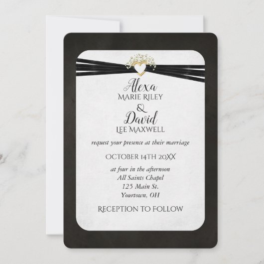 Zwart bruiloft in Gold Heart Kaart (Voorkant)