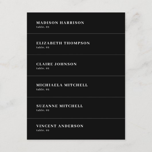 Zwart Bruiloft Naam Plaats Kaart DIY (Voorkant)