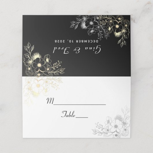  zwart bruiloft plaats kaart plaatskaartje (Buitenkant ongevouwen)