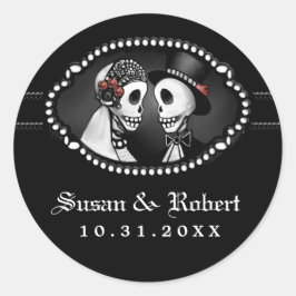 Zwart Bruiloft Skeletten Rode Rozen Envelop Label