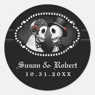 Zwart Bruiloft Skeletten Rode Rozen Envelop Label