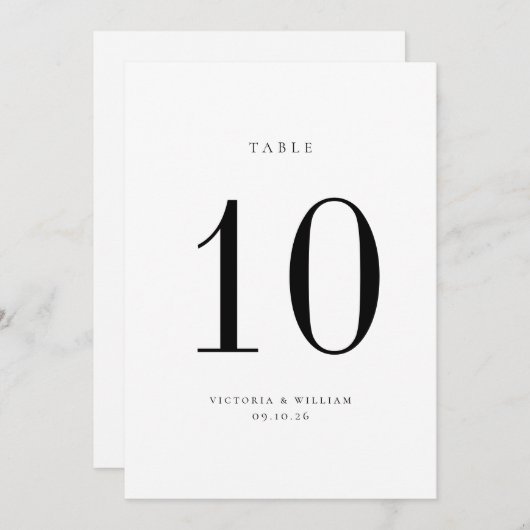 Zwart Bruiloft Tafel Nummer Kaart (Voorkant / Achterkant)