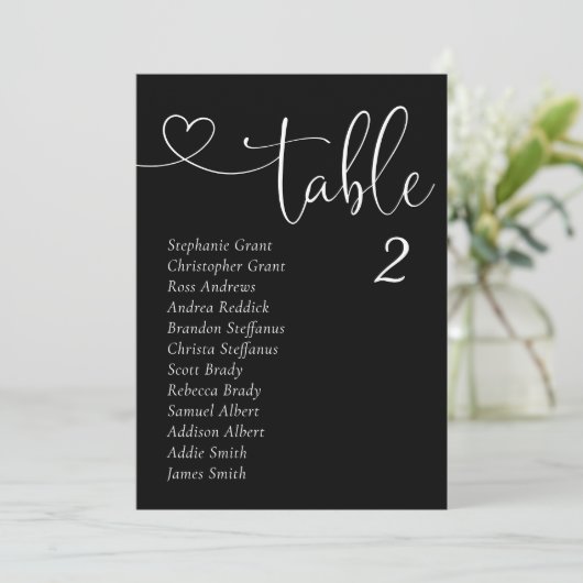 Zwart Bruiloft Tafel Zitkaart Kaarten (Staand voorkant)