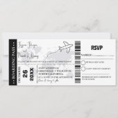 Zwart Bruiloft uitnodiging Boarding pass ticket (Voorkant)