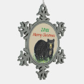 Zwart bruin beer, Vrolijk kerstfeest aangepaste da Tin Sneeuwvlok Ornament (Links)