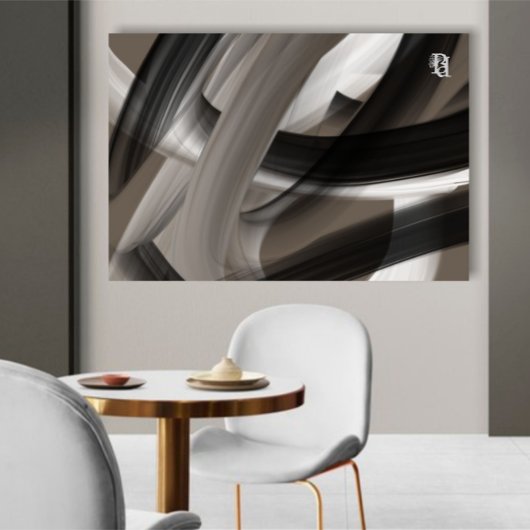 Zwart Bruin Beige Abstract Canvas Afdruk