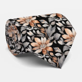 Zwart Bruin Beige Grijs Boho Bloemig Trouw Bruideg Stropdas (Opgerold)