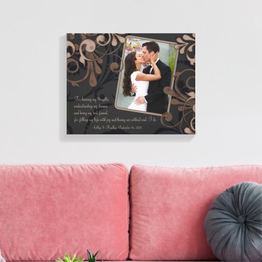 Zwart Bruin Bloemen Bruiloft Fotosjabloon Canvas (Insitu (Woonkamer))