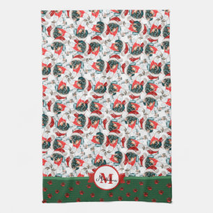 Zwart Bruin Bontgevlekt Dachshond Monogram Kerst H Theedoek