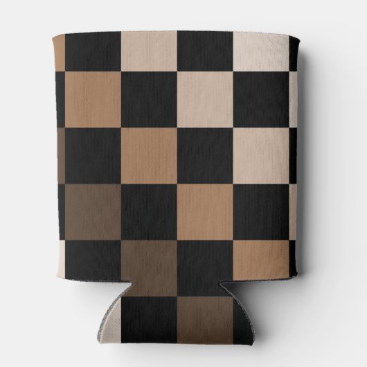 Zwart Bruin Checkerboard Retro Controles Blikjeskoeler (Achterkant)