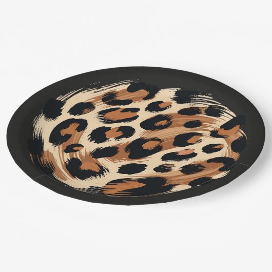 Zwart bruin crème geschilderd Leopard Animal Print Papieren Bordje (Gekanteld)